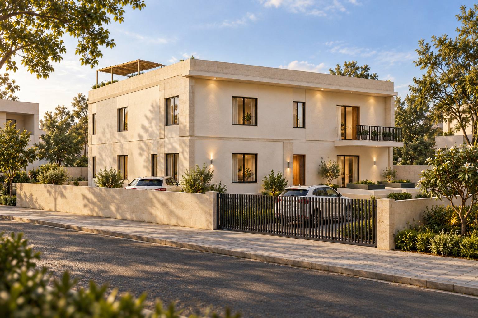 Stone Horizon — exterior · daylight; photorealistic design concept